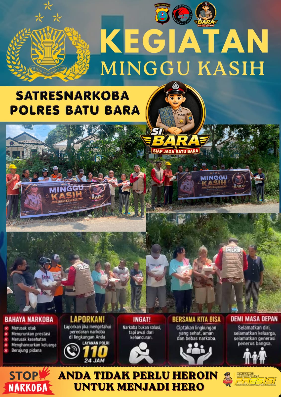 Satresnarkoba Polres Batu Bara Gelar Minggu Kasih: Berbagi Sembako untuk Lansia Sekaligus Edukasi Bahaya Narkoba