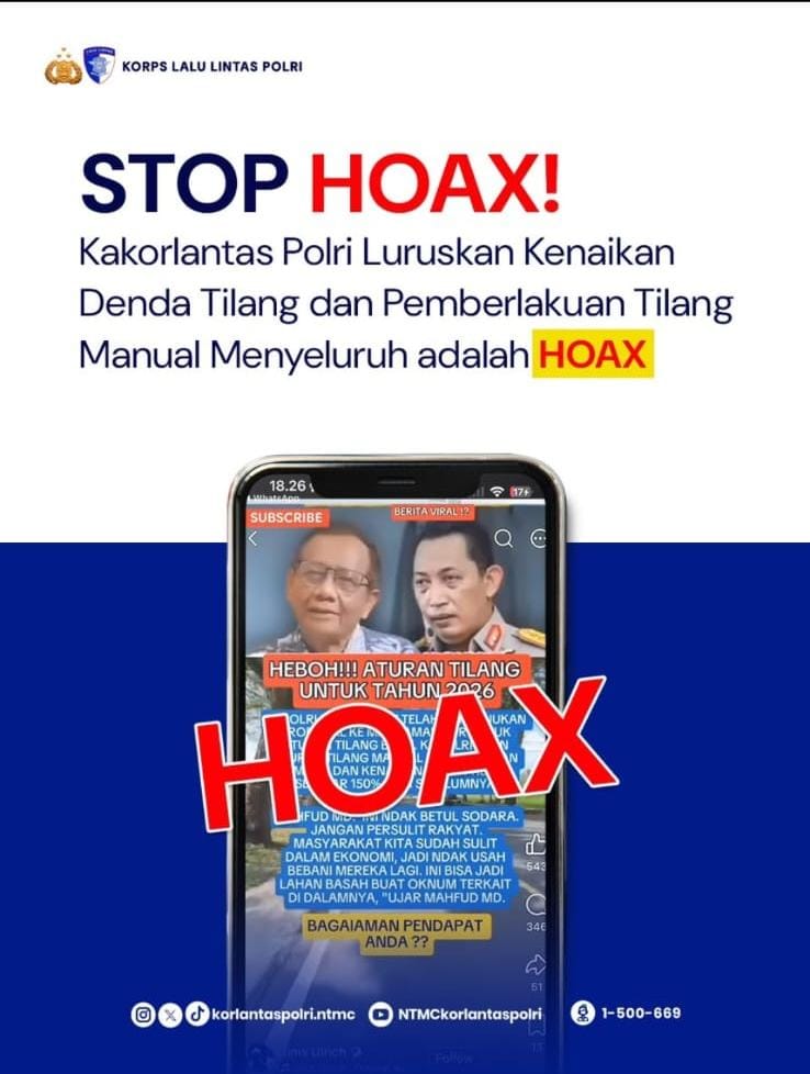 Kakorlantas Polri Luruskan Isu Kenaikan Denda Tilang dan Tilang Manual Menyeluruh: Itu Hanya Berita Bohong (Hoaks)