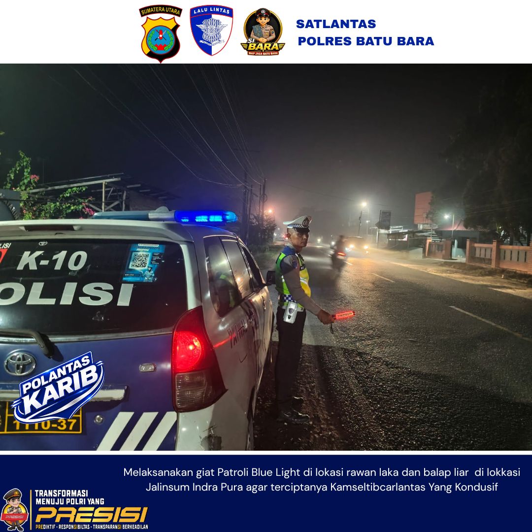 Sat Lantas Polres Batu Bara Gelar Patroli Malam: Kawal Jalinsum, Terangi Titik Rawan Demi Keselamatan Pengguna Jalan   